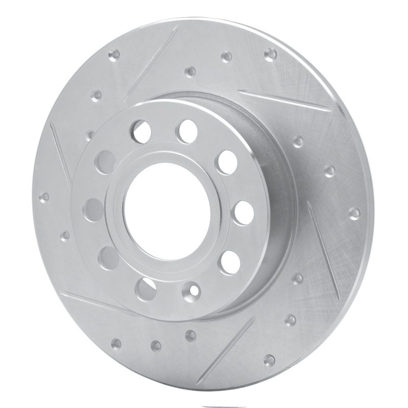 Audi A3 Brake Rotor (1) - Rear Left - R1 Concepts - Drilled & Slotted - Silver - `05-`13